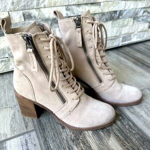 DOLCE VITA Lela Suede Ankle Boots Zip Up Lace Up Size 8.5 Chunky Heel Fall